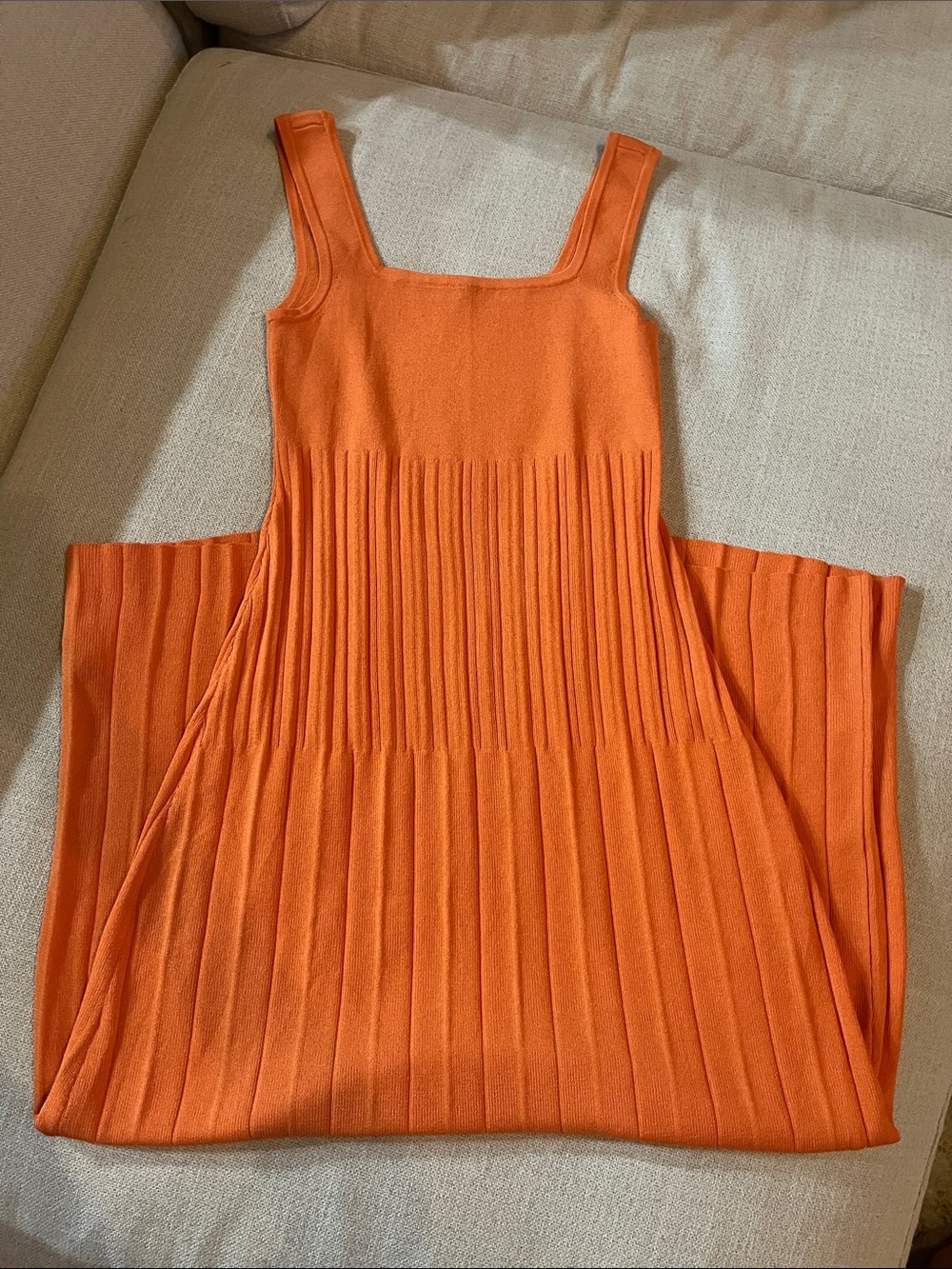 Ann Taylor Orange Pleated Knit Midi Dress